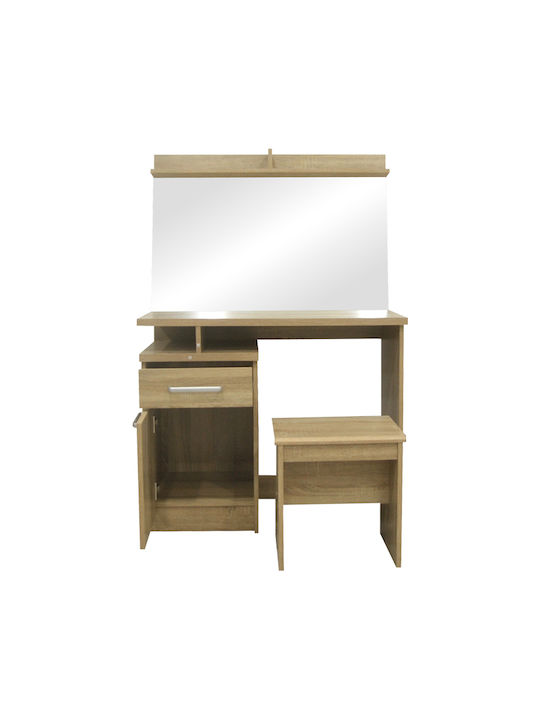 Bodenstehende Schminktisch Krempen Olympus Holz Natur mit Spiegel & Hocker 90.5x39.5x75cm