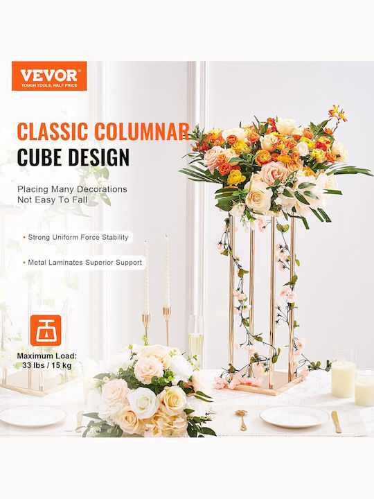 Vevor 4 Pcs Gold Metal Flower Column 31.5 Inches/80 cm Height Metal Laminate Vases Geometric Centerpiece Stands Cylindrical Floral Holder Event Reception Party Aisle Guides
