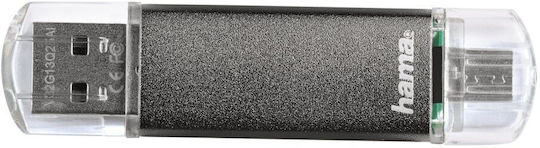 HAMA Laeta Twin 128GB USB Stick with USB-A and micro USB-B Connection Black