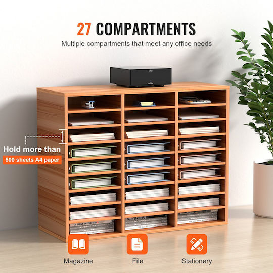 Vevor Wood Literature Organizer File Sorter Βάση Αποθήκευσης Χαρτιού 27 Υποδοχές Λευκό