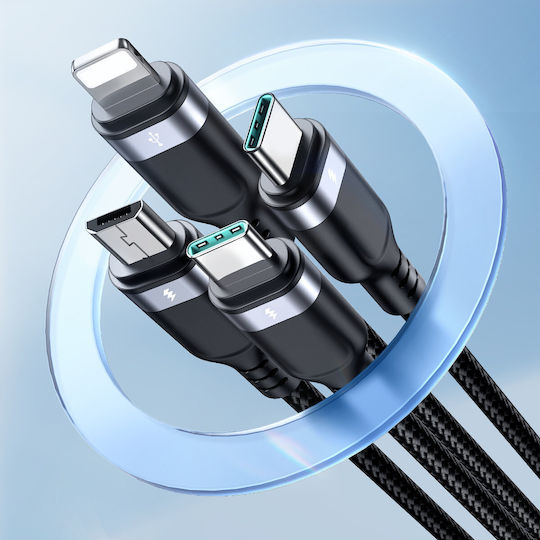 Joyroom S-A18 Geflochten USB zu Blitzschlag / Typ-C,TC-TC / Micro-USB Kabel 5A Schwarz 1.2m