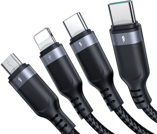 Joyroom S-A18 Geflochten USB zu Blitzschlag / Typ-C,TC-TC / Micro-USB Kabel 5A Schwarz 1.2m
