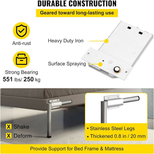 Vevor Murphy Wall Mounting Springs Heavy Duty Mechanism Hardware Set DIY Queen Size Bed Horizontal White