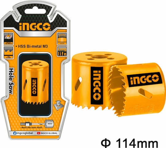 Ingco Hole Saw Set HSS with Diameter 114mm for Wood, Metal and Plastic