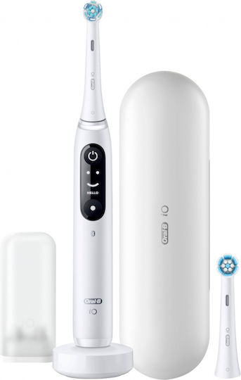 Oral-B iO Series 8N Ηλεκτρική Οδοντόβουρτσα με Χρονομετρητή, Αισθητήρα Πίεσης και Θήκη Ταξιδίου White Alabaster