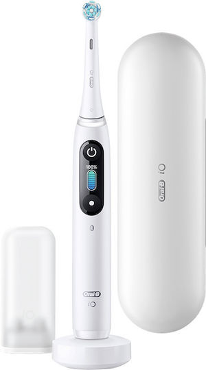 Oral-B Alabaster Series Io8 Periuță de dinți electrică cu Senzor de Presiune și Husă de Călătorie Albă