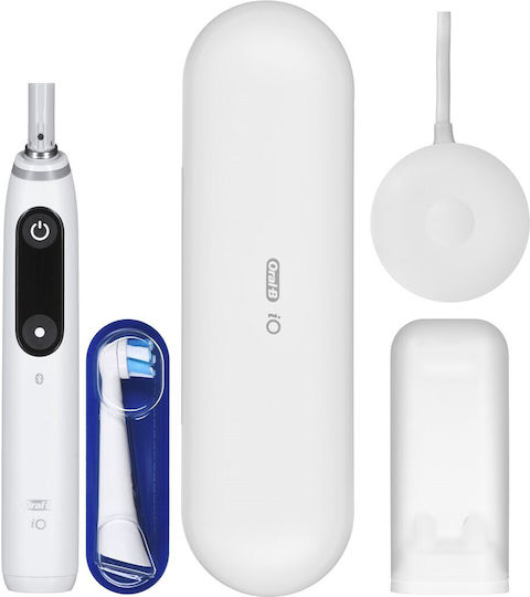 Oral-B Alabaster Series Io8 Periuță de dinți electrică cu Senzor de Presiune și Husă de Călătorie Albă