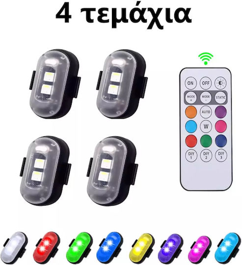 Led Rechargeable Strobe Lights Remote Control Rgbw Drones Boats Motorcycles Cars 4pcs Tc-161