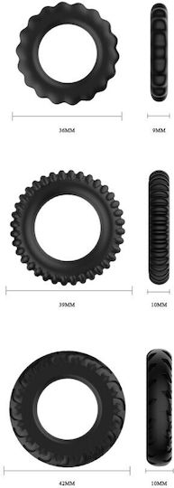 Baile Titan 3 In 1 Silicone Rings Black
