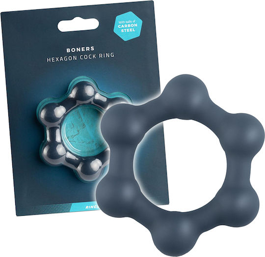 Boners Hexagon Cockring with Steel Balls Cock Ring Schwanz Silikon Blau