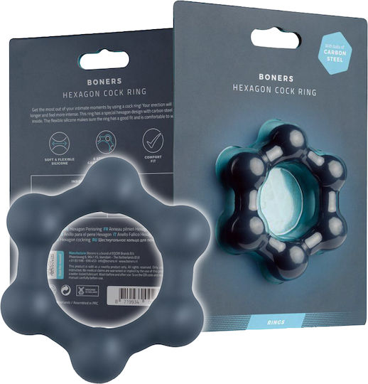 Boners Hexagon Cockring with Steel Balls Cock Ring Schwanz Silikon Blau