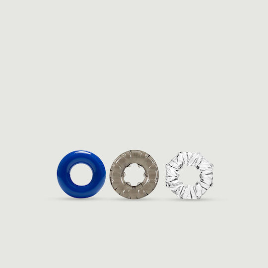 Blush Stay Hard Triple Stretch 3 Pack Cock Rings Blue / Smoke / Clear