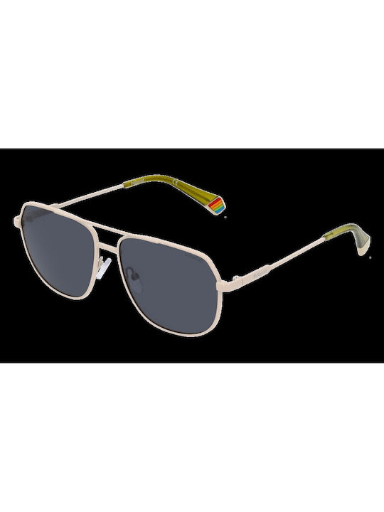 Polaroid Men's Sunglasses with Gold Metal Frame and Gray Polarized Lens PLD6195/S XZ1/PF