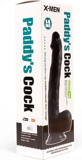 X-Men Paddy's Cock Glass Dildo with Balls and Suction Cup Black 36cm