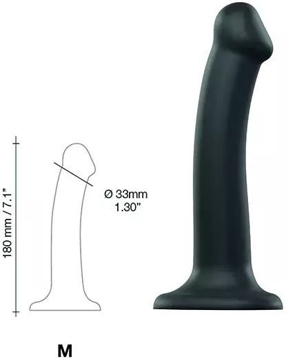 Strap On Me Silicone Dual Density Bendable Dildo Medium Ρεαλιστικό Dildo με Βεντούζα Black 18cm