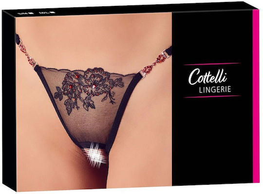 Cottelli Collection Sexy Crotchless Thong with Rhinestones Γυναικείο Sexy String Αυτοκινήτου Black
