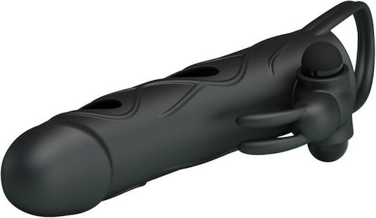 Pretty Love Vibrating Silicone Sleeve Προέκταση Πέους με Δόνηση Μαύρη 14cm