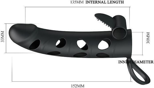 Pretty Love Plunging Pete Corona Penis Extension with Vibration Black 15.2cm