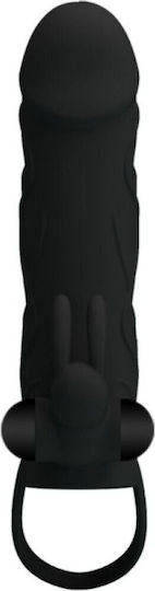 Pretty Love Silicone Vibrating Sleeve Προέκταση Πέους με Δόνηση Μαύρη 14cm