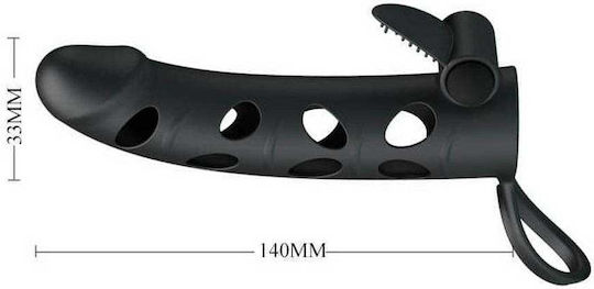 Pretty Love Silicone Vibrating Sleeve Προέκταση Πέους με Δόνηση Μαύρη 14cm