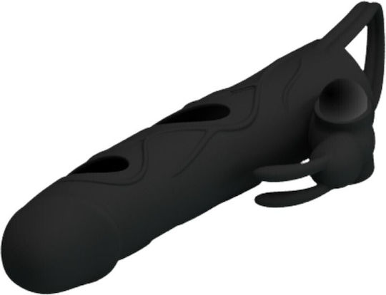 Pretty Love Silicone Vibrating Sleeve Προέκταση Πέους με Δόνηση Μαύρη 14cm