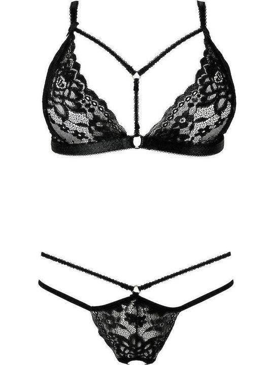 Anais Apparel Δαντελένιο Σετ Εσωρούχων Σουτιέν με String Μαύρο Set Alcyone