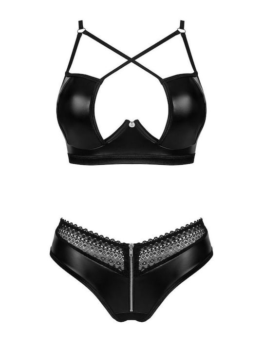 Obsessive Lace Underwear Set with Bra & Brazil Black Norides