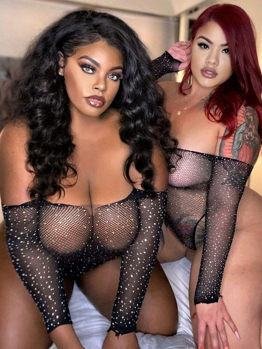 Leg Avenue Rhinestone Fishnet Bodysuit Plus Size Black