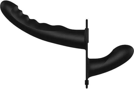 Shots Silicone Ribbed Harness με Dildo 15.5cm σε Μαύρο Χρώμα