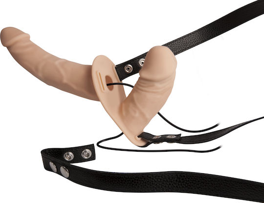 Nanma Double Thruster Vibe with Harness Harness με Διπλό Dildo και Δόνηση στο χρώμα του δέρματος