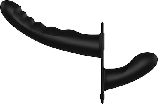 Shots Harness with Double Dildo and Vibration in Black Color