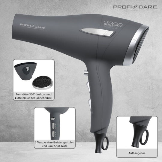 ProfiCare PC-HT 3045 Grey Πιστολάκι Μαλλιών 2200W