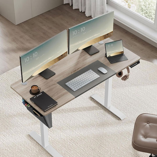 Electric Desk Wooden White with Metal Legs & Adjustable Height 140x60x72cm