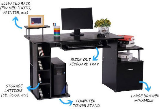 Computer Office Wooden Black 152x60x88cm