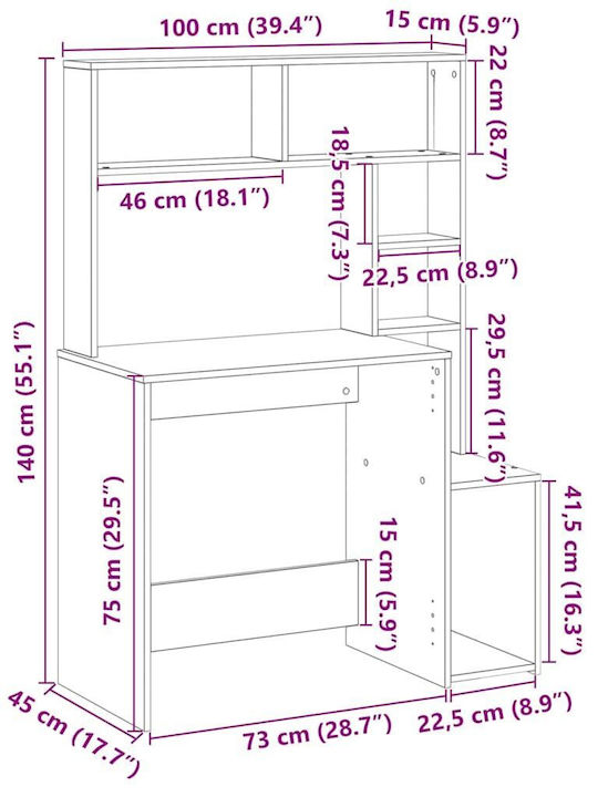 Computer Büro Holz Black 100x45x140cm