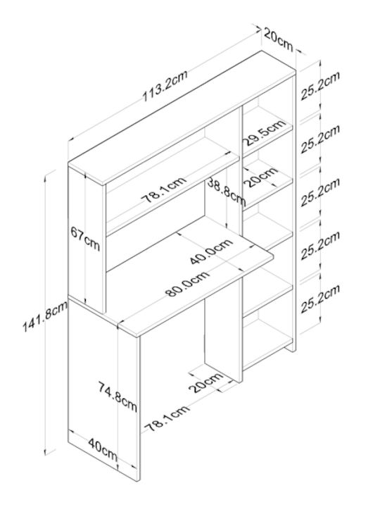 Γραφείο Rani Ξύλινο με Βιβλιοθήκη Λευκό 113.2x40x141.8εκ.