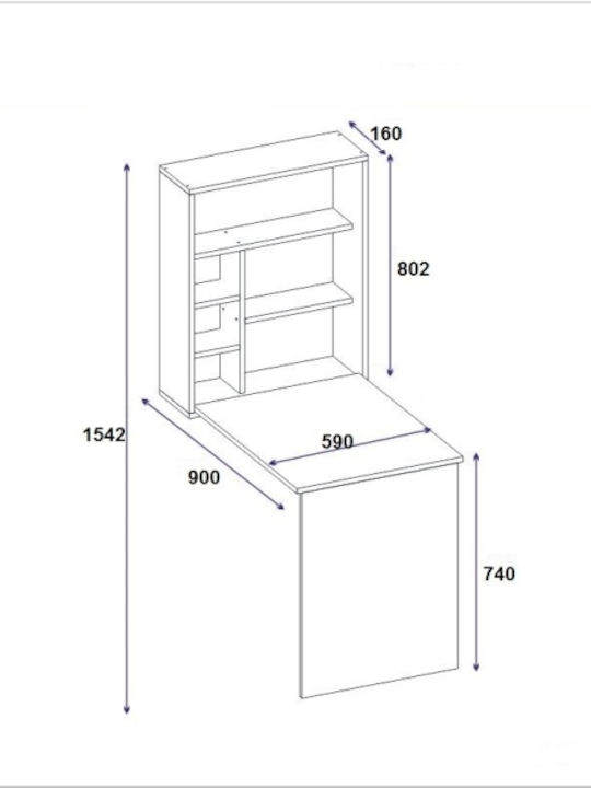 Desk Sedir Wooden with Bookshelf Beige 154.2x59x59cm