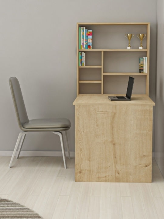 Desk Sedir Wooden with Bookshelf Beige 154.2x59x59cm
