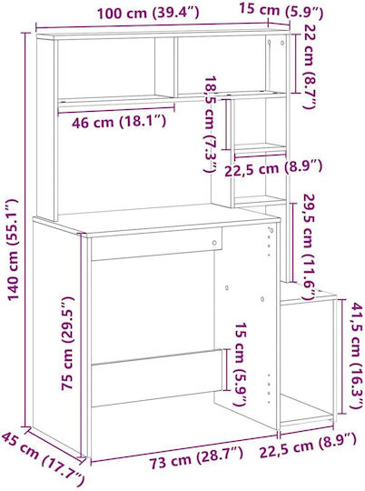 Computer Office Wooden Gray 100x45x140cm