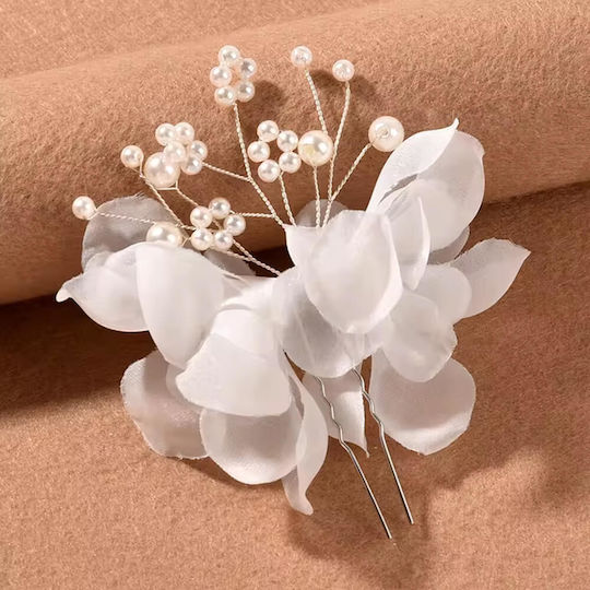 2 handgefertigte Brauthaarnadeln Perlen weiße Blumen Organza Fiorella