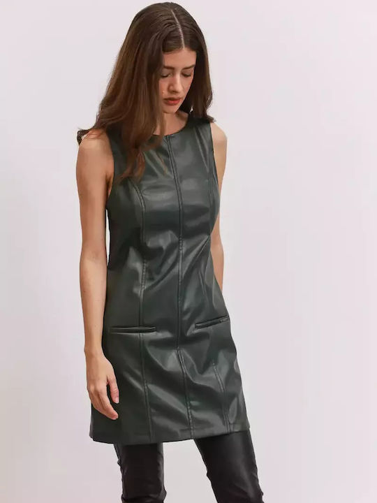 Enzzo Rune Mini Dress Leather Green