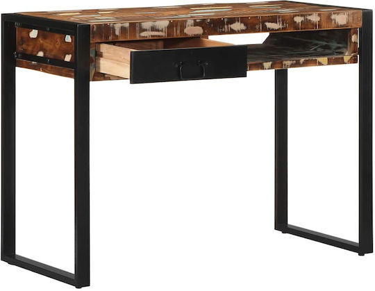 Birou din Lemn Masiv Multicolor cu Picioare Metalice 100x50x75cm