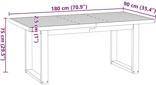 Τραπέζι Τραπεζαρίας από Μασίφ Ξύλο Καφέ 180x90x75εκ.