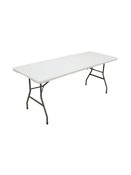 Outdoor Dinner Foldable Table with Plastic Surface and Metal Frame White 244x75x74cm