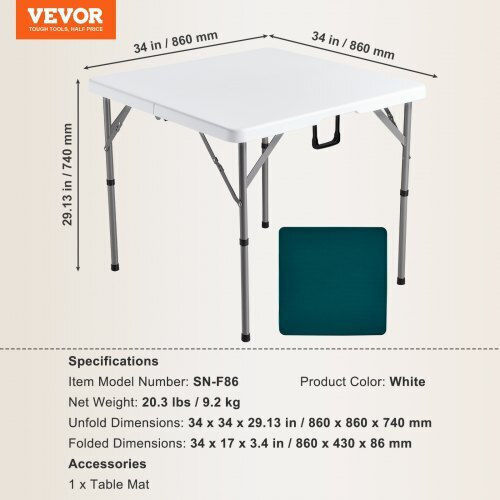 Outdoor Dinner Foldable Table with Plastic Surface and Metal Frame Green 34x34xcm