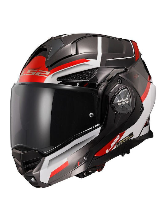 LS2 FF901 Advant X Spectrum Gloss Black/White/Red Motorcycle Helmet Flip-Up ECE 22.06 1600gr with Pinlock and Sunvisor