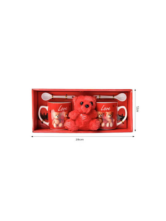 Set of 2 Bear Love Mugs Box 28x12cm Red 84642