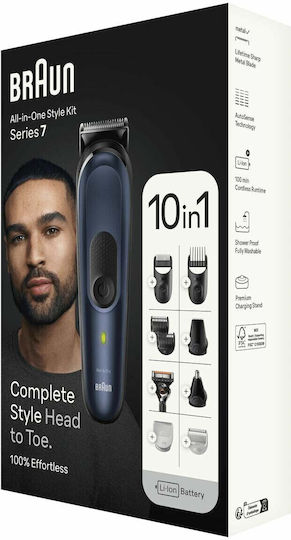 Braun 10-in-1 Style Set Rechargeable Hair Clipper Blue MGK7421