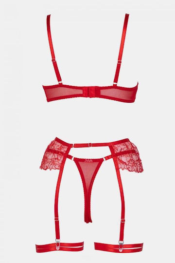 Decoro Sexy Σετ Εσωρούχων με Δαντέλα & Ζαρτιέρες Κόκκινο