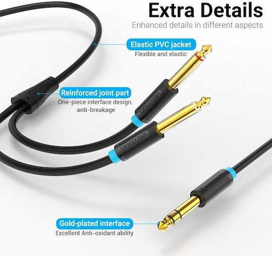 Vention Cable 6.3mm male - 2x 6.3mm male 1m BATBF